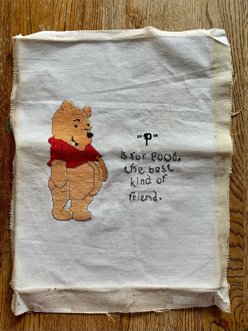 Vtg “P Is For Pooh The Best Kind Of Friend” Completed Cross Stitch Fiber Art***